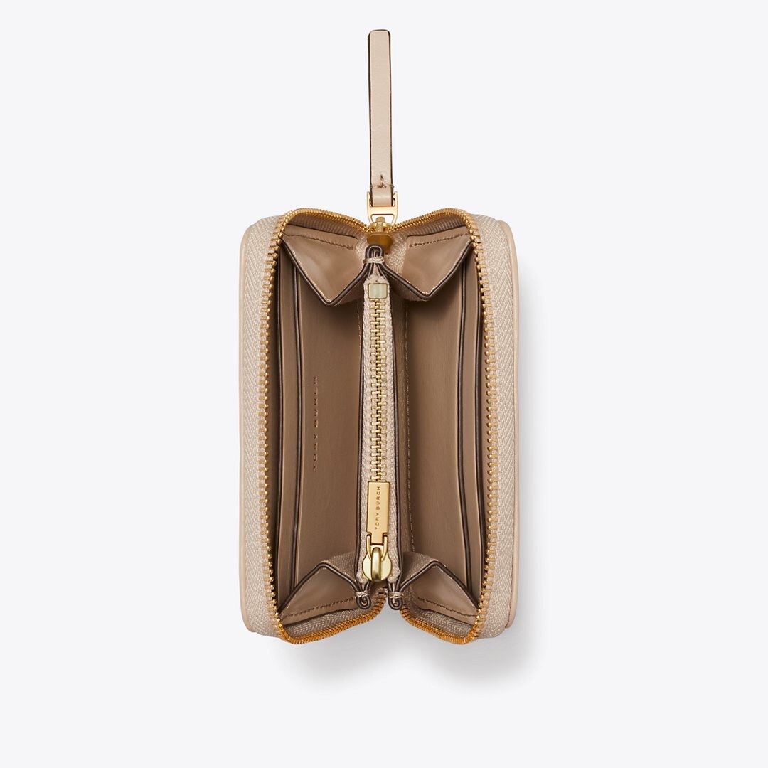 Tory Burch Small Kira Diamond Quilt Zip-Around Wallet Light Stone