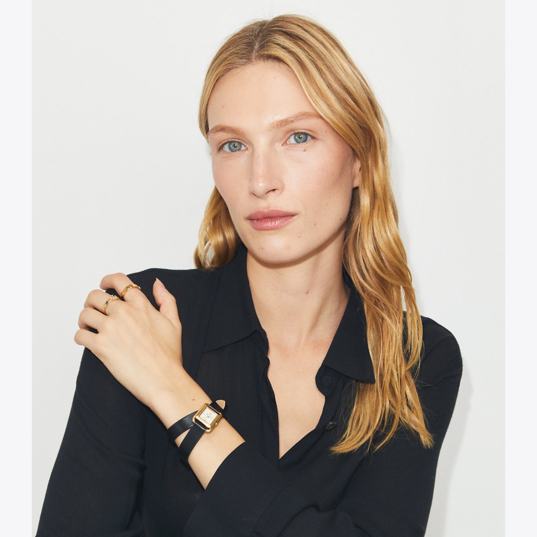 Tory Burch Small Kira Double Wrap Watch IVORY/GOLD/BLACK