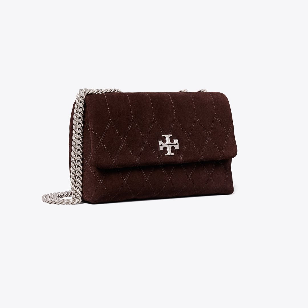 Tory Burch Small Kira Quilt Suede Shoulder Bag Licorice