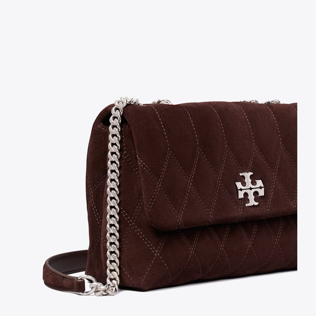 Tory Burch Small Kira Quilt Suede Shoulder Bag Licorice