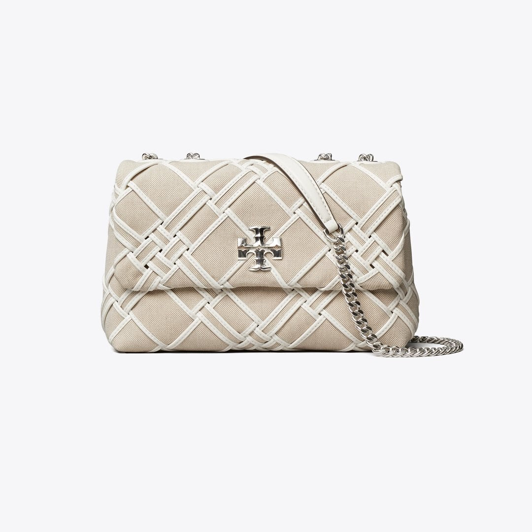 Tory Burch Small Kira Woven Canvas Shoulder Bag Natural / Blanc