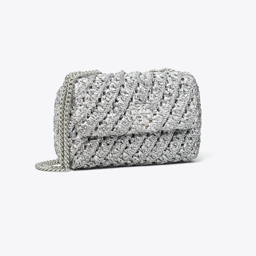 Tory Burch Small Kira Woven Shoulder Bag Silver
