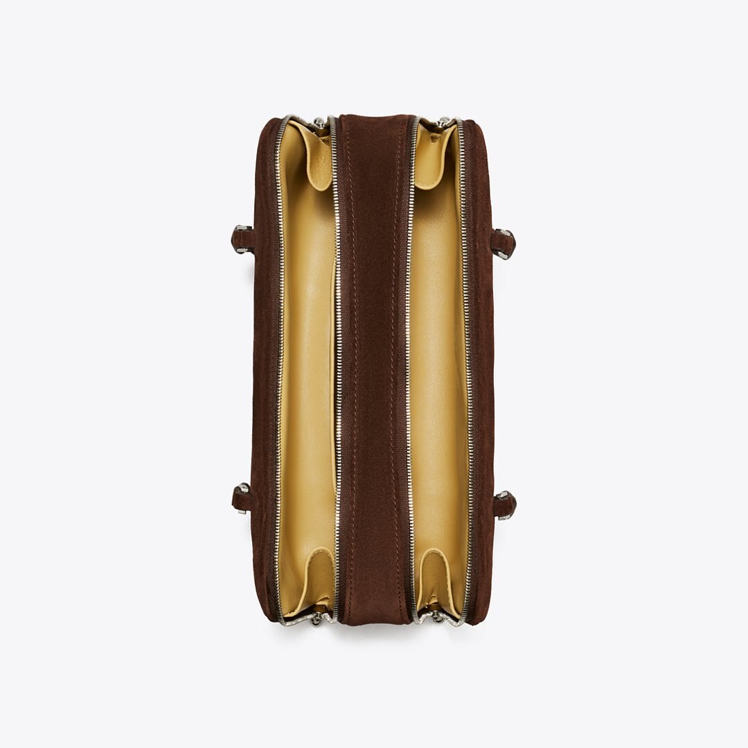 Tory Burch Small Marshmallow Suede Satchel Dark Cocoa