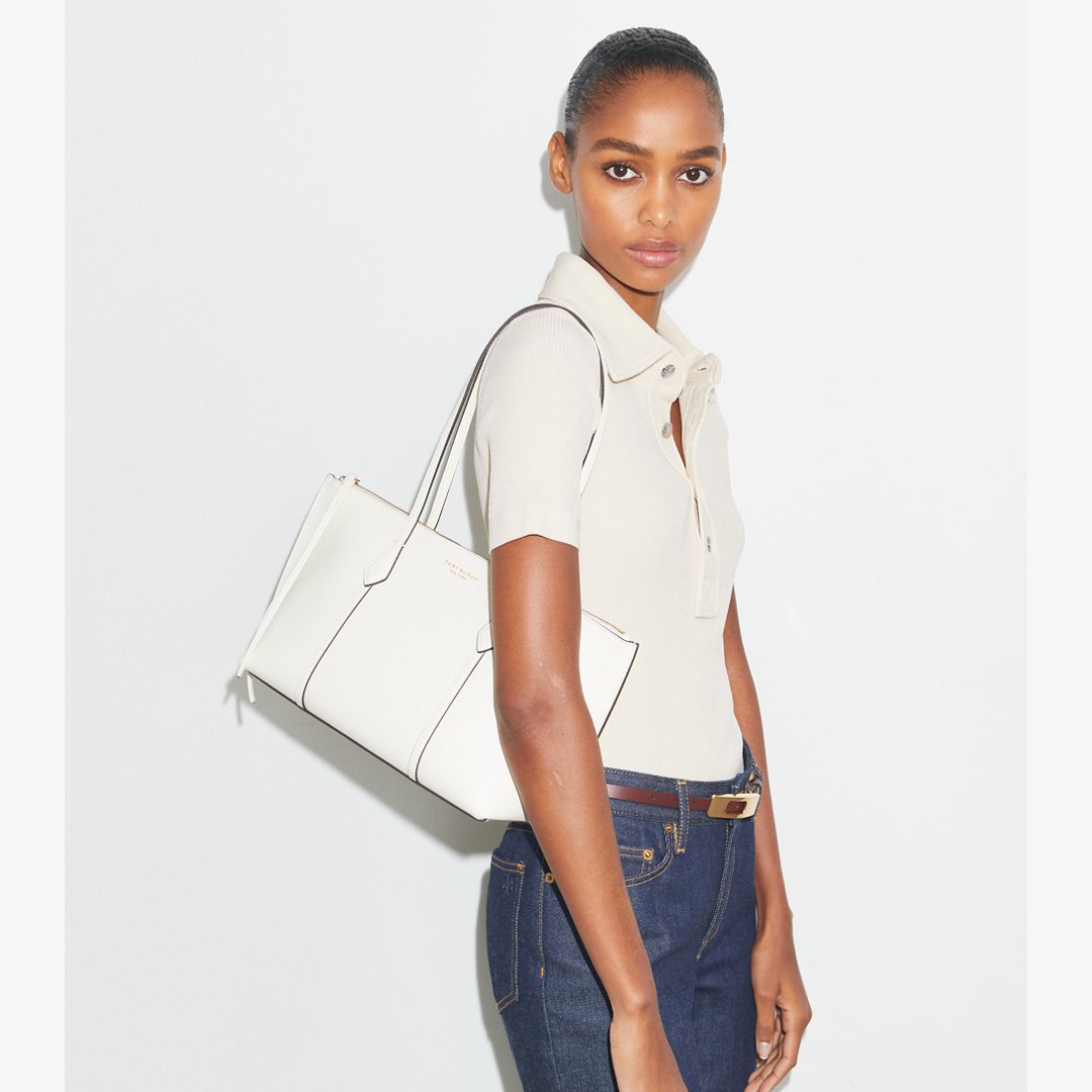 Tory Burch Small Perry Zip Tote Warm White