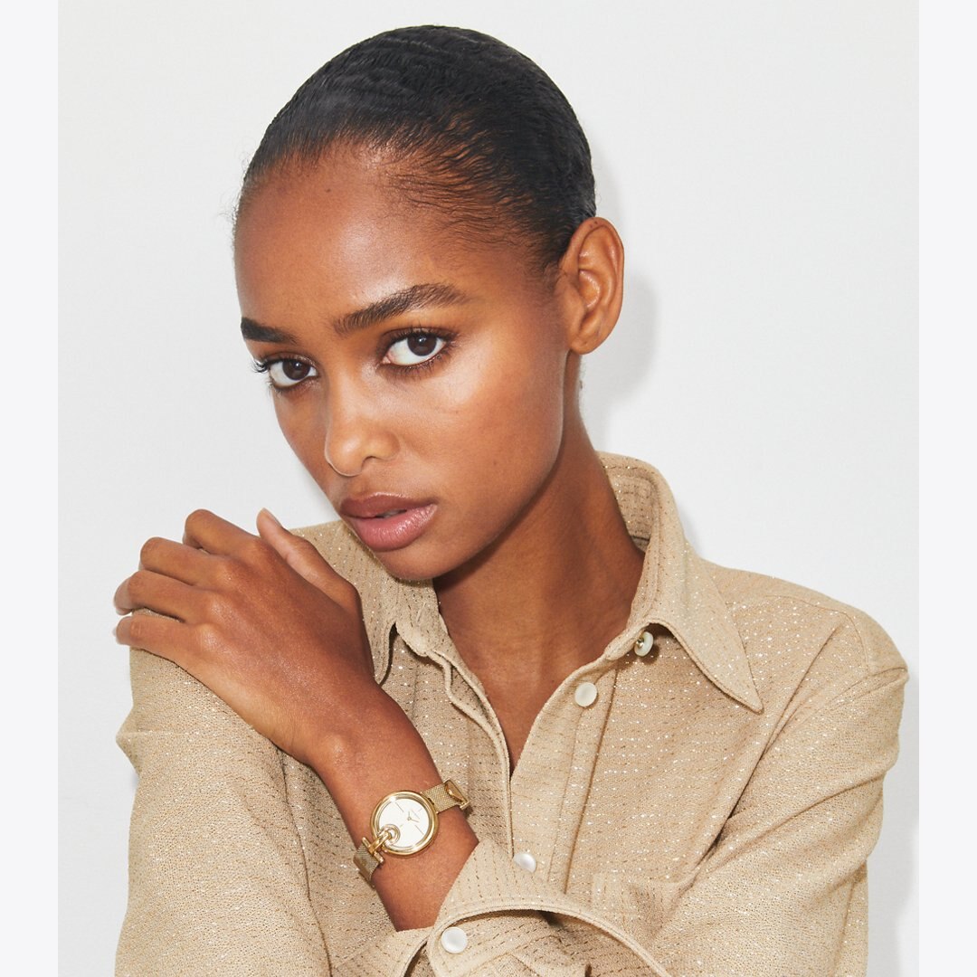 Tory Burch Small Pierced Watch IVORY/GOLD