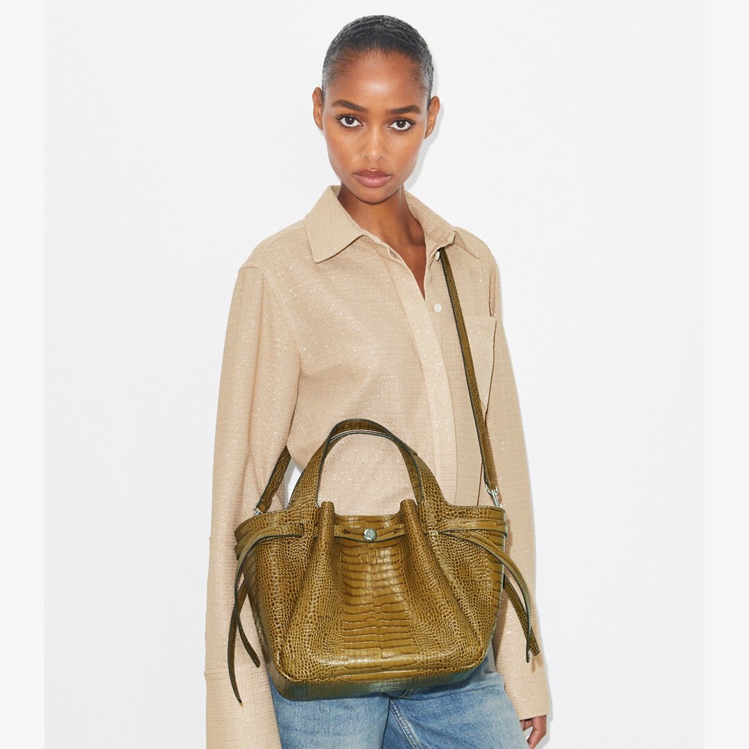 Tory Burch Small Romy Croc-Embossed Tote Shroom