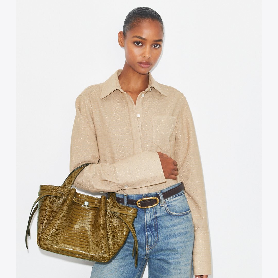 Tory Burch Small Romy Croc-Embossed Tote Shroom
