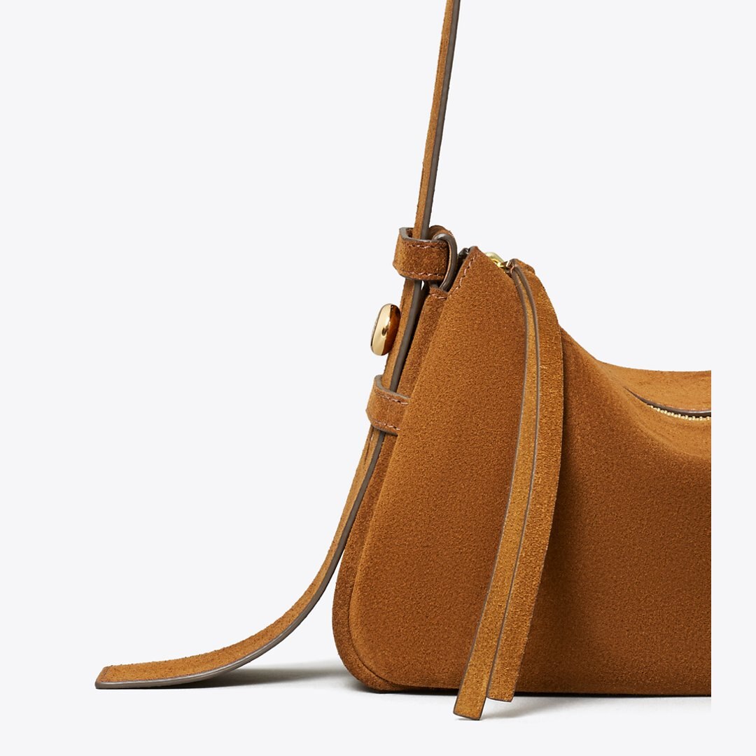 Tory Burch Small Romy Suede Shoulder Bag Cognac