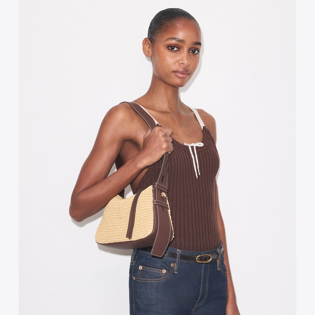 Tory Burch Small Romy Woven Shoulder Bag Natural