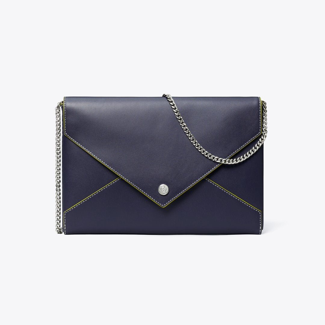 Tory Burch Smooth Leather Envelope Chain Pouch Midnight