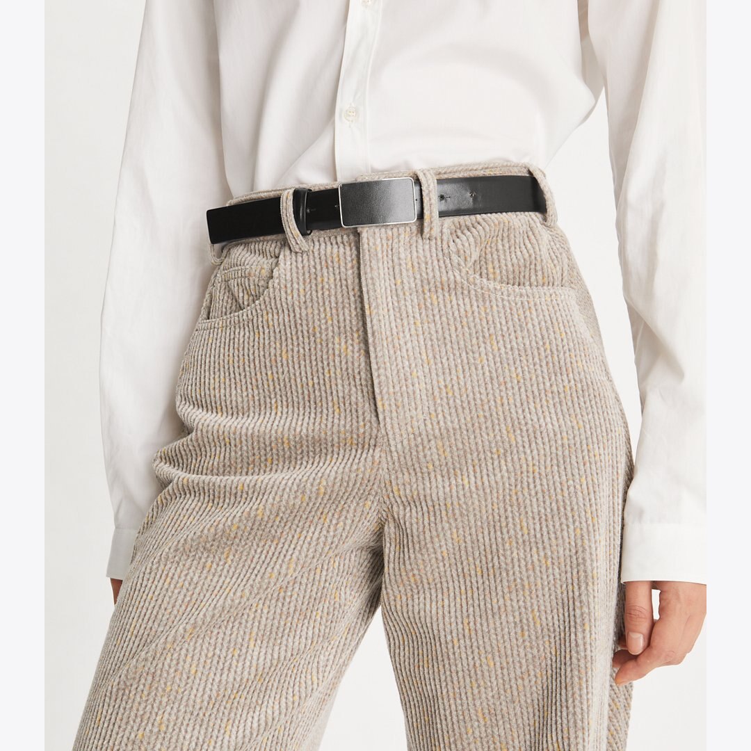 Tory Burch Smooth Leather Plate Belt Black / GOLD