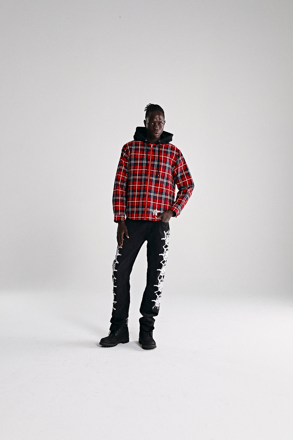 Sp5der Hooded ZIP Flannel Shirt Jacket