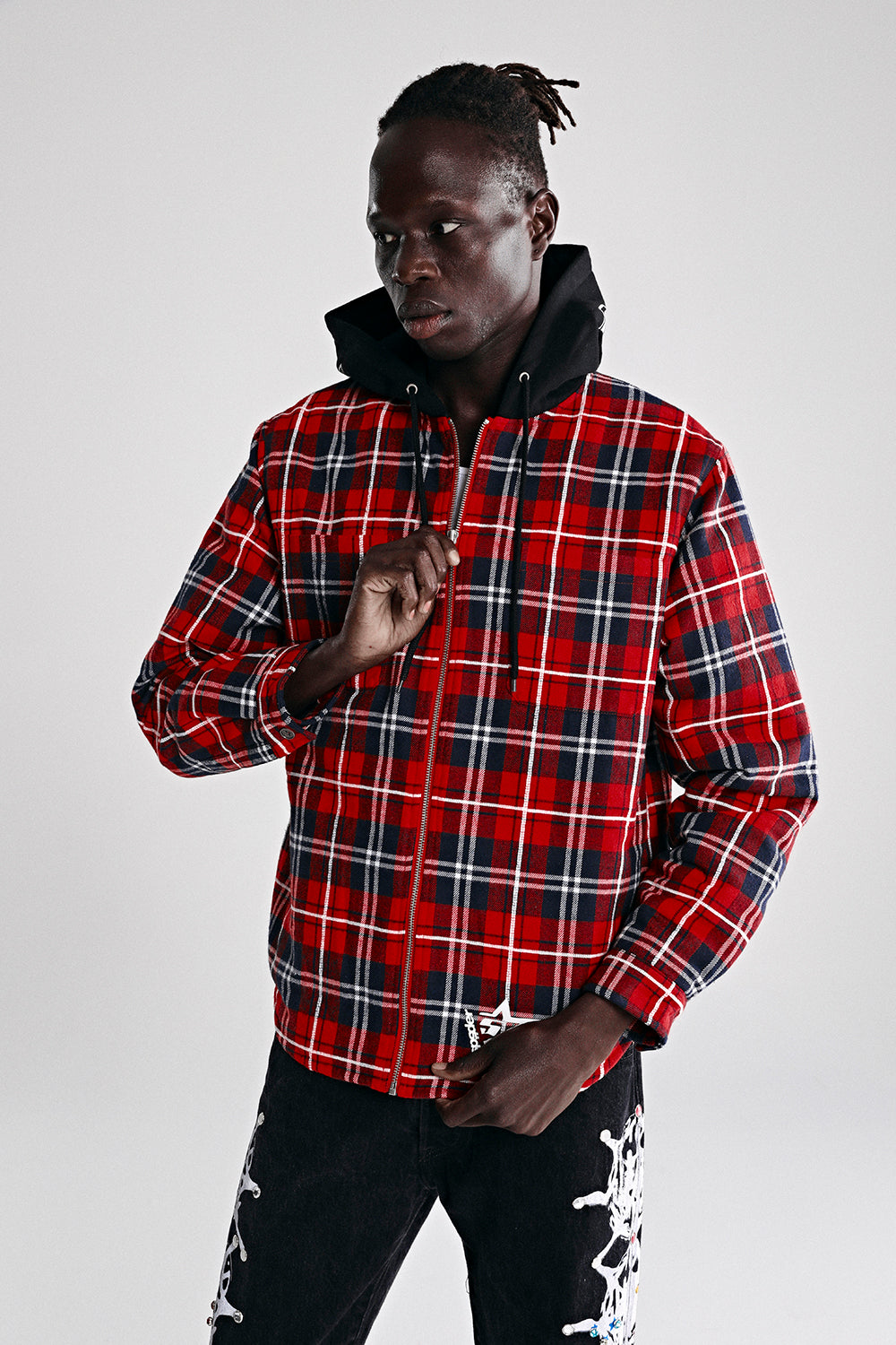 Sp5der Hooded ZIP Flannel Shirt Jacket