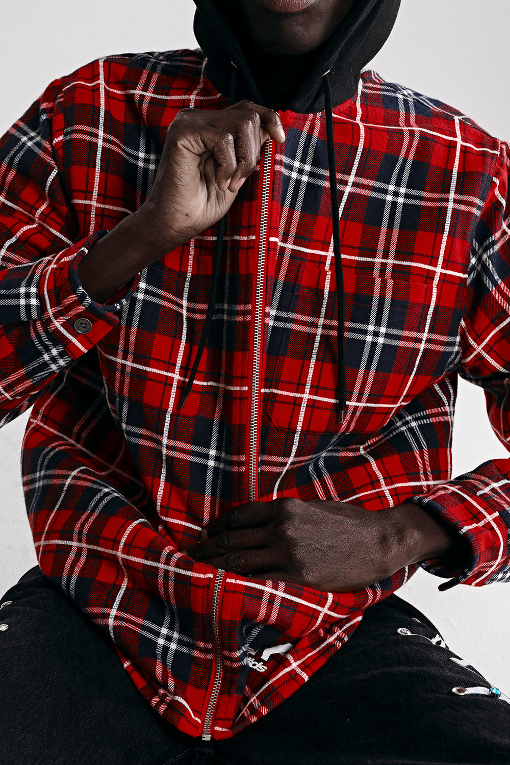 Sp5der Hooded ZIP Flannel Shirt Jacket