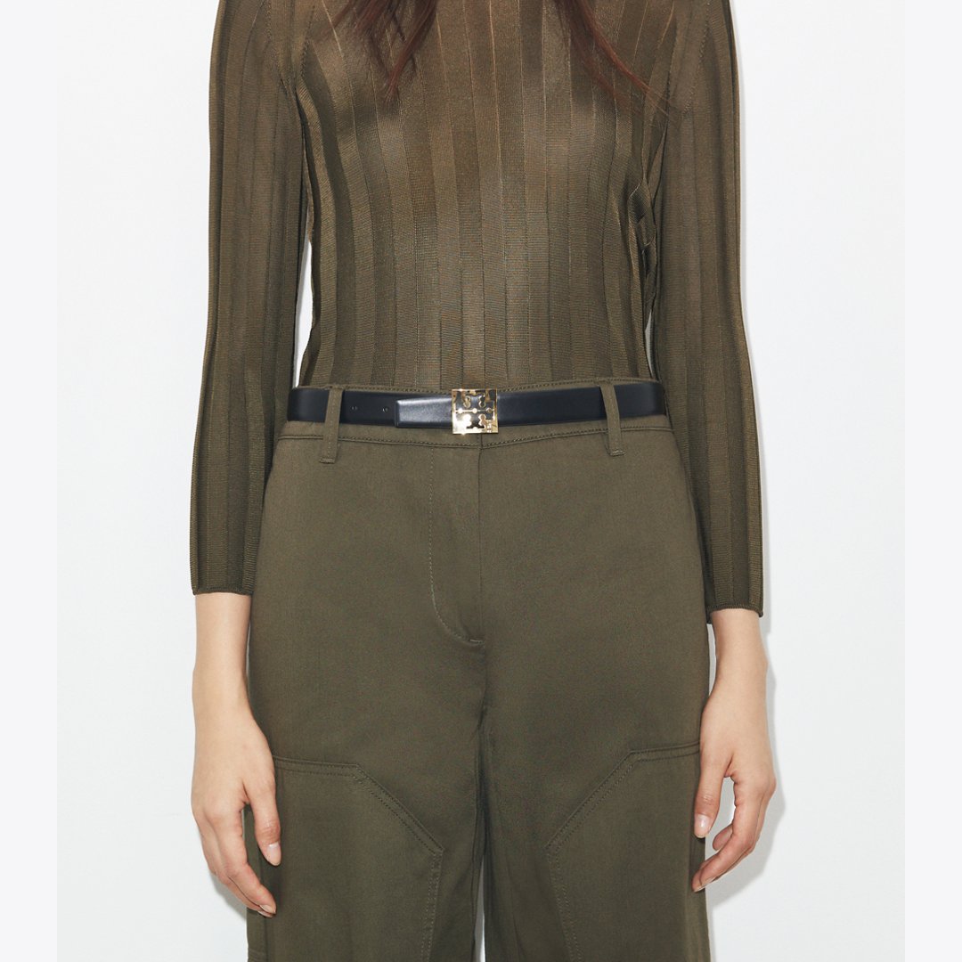 Tory Burch Square Logo Belt Cirrus Cloud / Praline