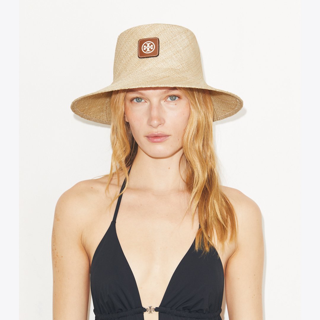 Tory Burch Straw Bucket Hat Natural