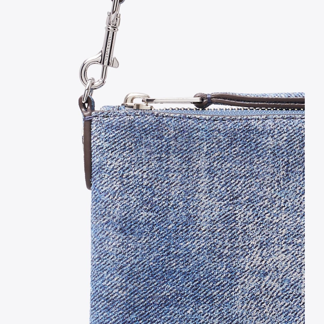 Tory Burch Suede Print Denim Pochette Blue Jean