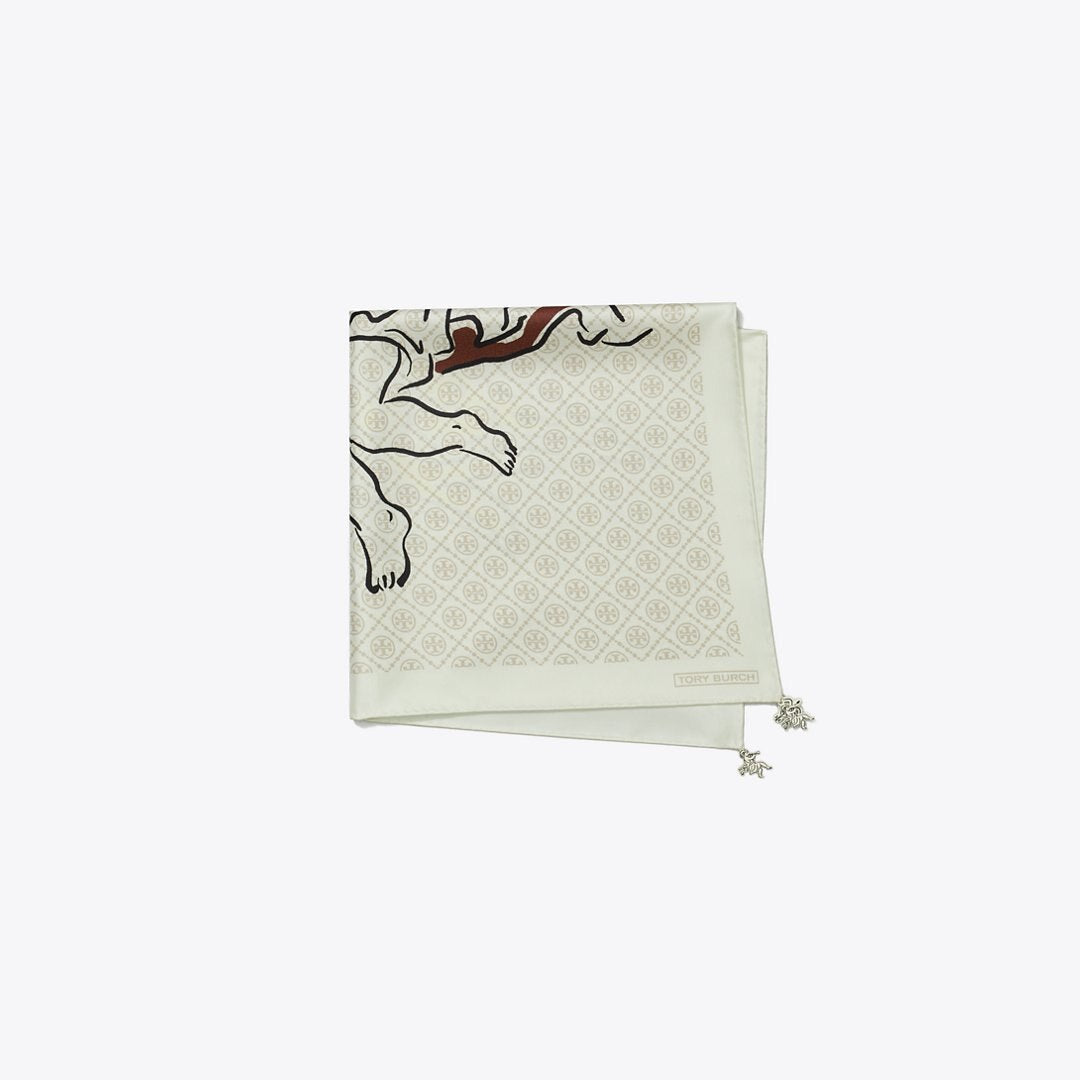 Tory Burch T Monogram Cherub Silk Neckerchief Beige Cherubs