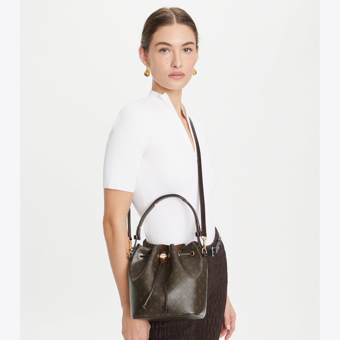 Tory Burch T Monogram Coated Canvas Bucket Bag French Press