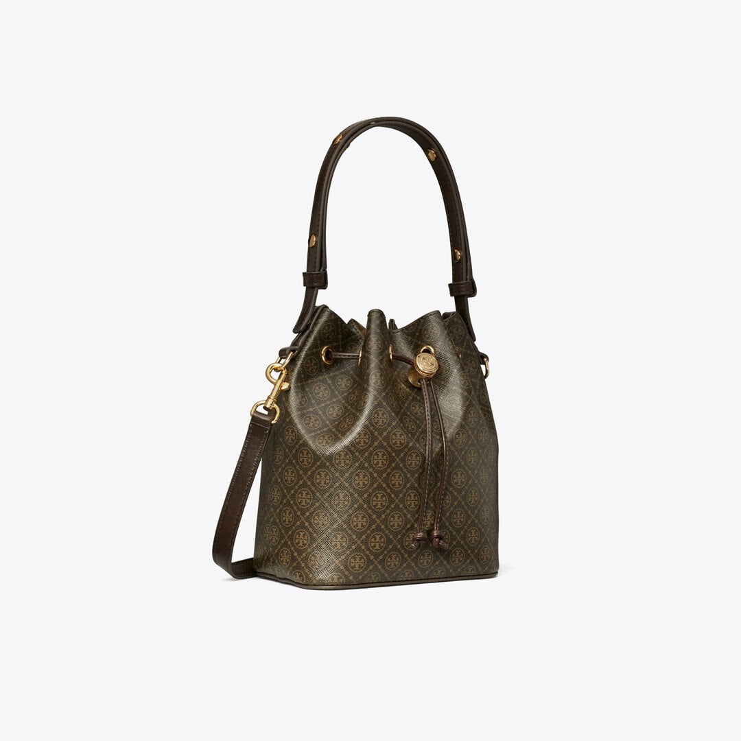 Tory Burch T Monogram Coated Canvas Bucket Bag French Press