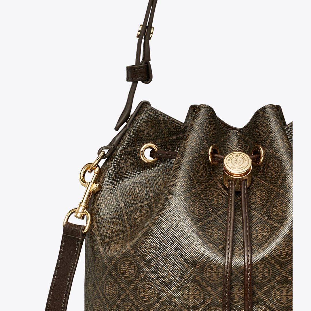 Tory Burch T Monogram Coated Canvas Bucket Bag French Press