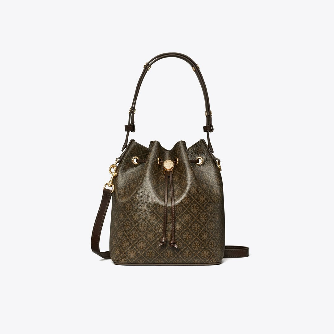Tory Burch T Monogram Coated Canvas Bucket Bag French Press
