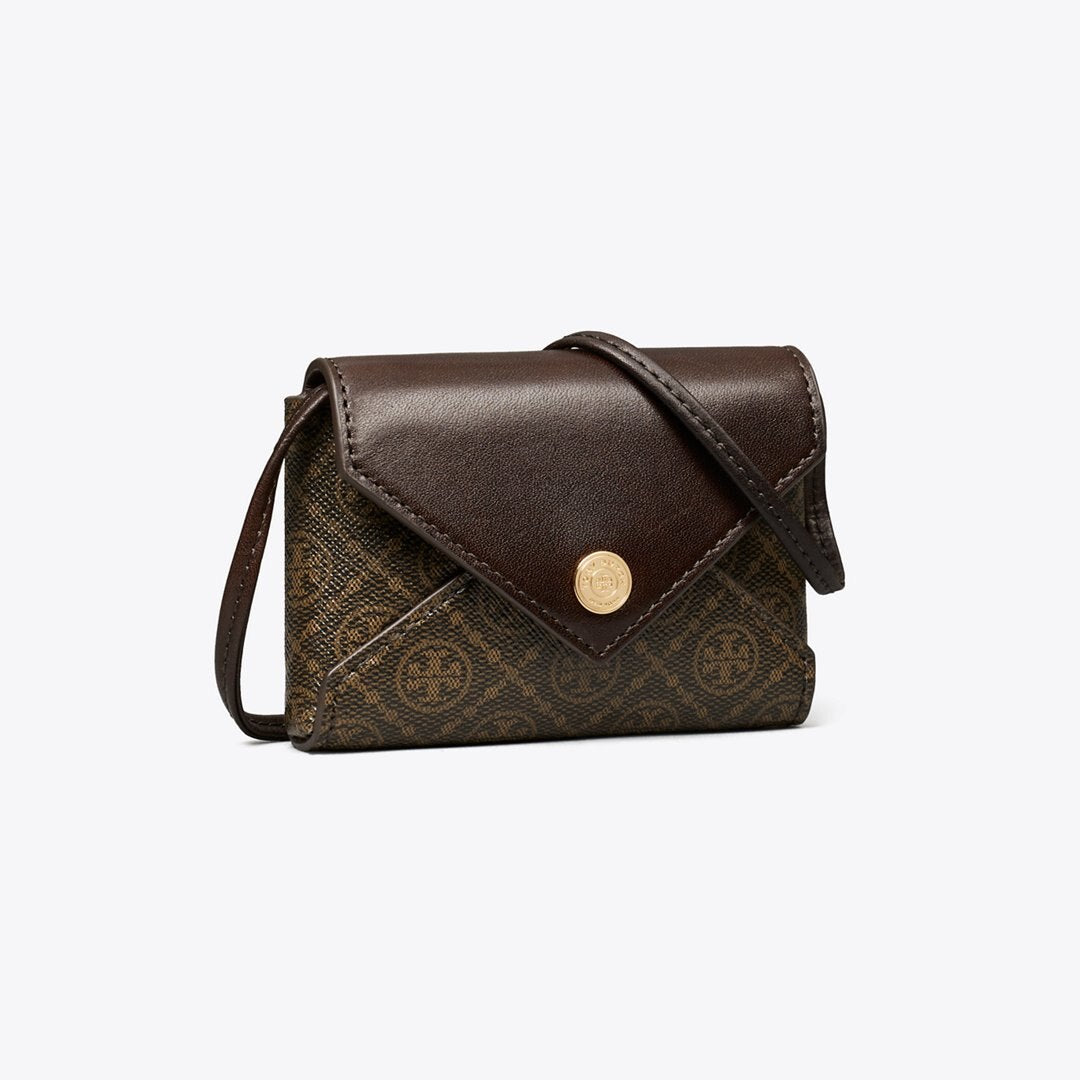 Tory Burch T Monogram Coated Canvas Card Case Lanyard French Press