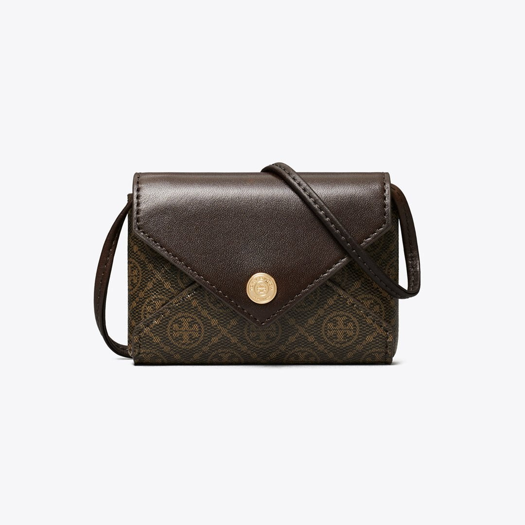 Tory Burch T Monogram Coated Canvas Card Case Lanyard French Press