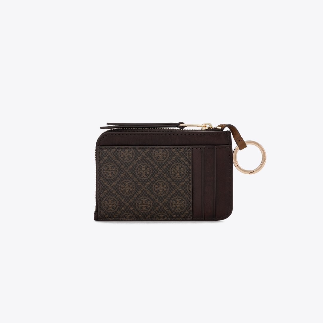 Tory Burch T Monogram Coated Canvas Envelope Zip Card Case French Press