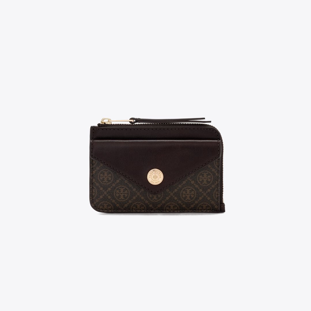 Tory Burch T Monogram Coated Canvas Envelope Zip Card Case French Press