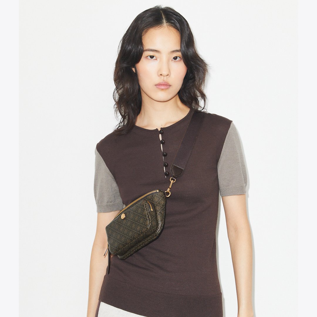Tory Burch T Monogram Coated Canvas Mini Belt Bag French Press