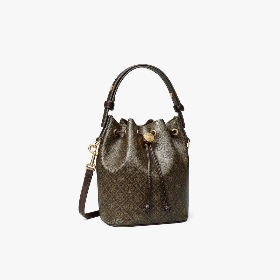 Tory Burch T Monogram Coated Canvas Mini Bucket Bag French Press