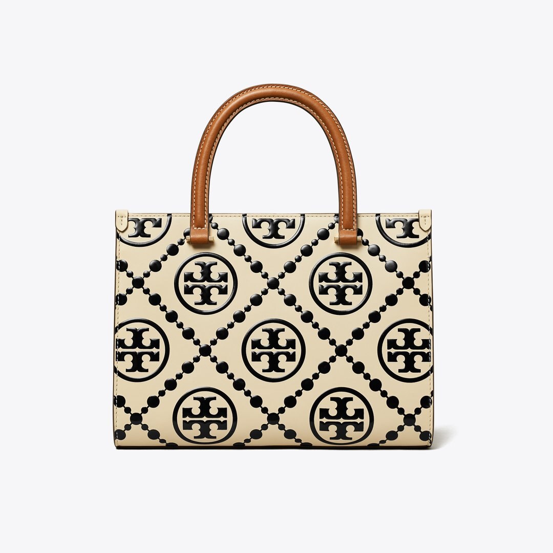 Tory Burch T Monogram Contrast Embossed Top-Handle Tote Black/White