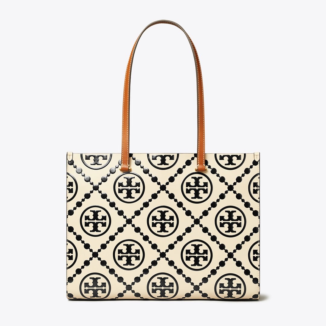 Tory Burch T Monogram Contrast Embossed Tote Black/White