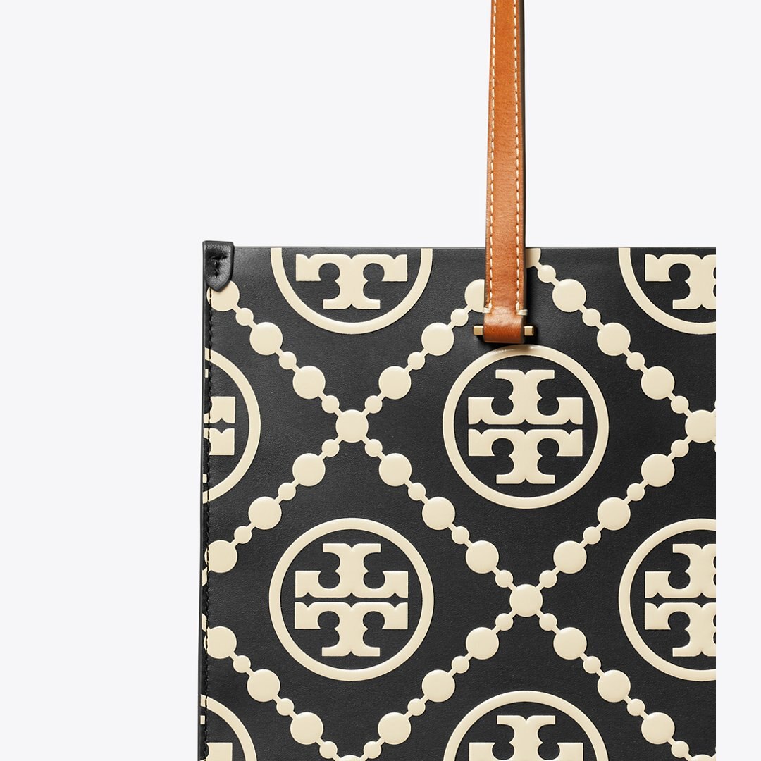 Tory Burch T Monogram Contrast Embossed Tote Black/White