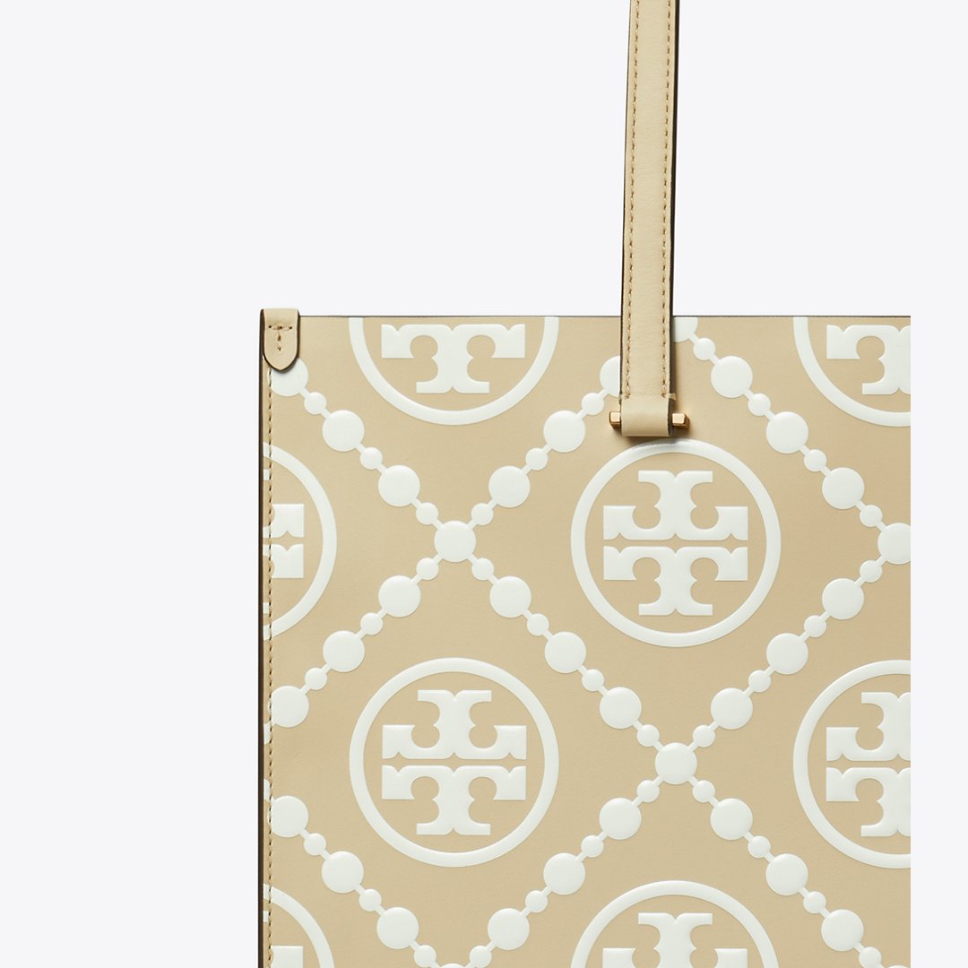 Tory Burch T Monogram Contrast Embossed Tote Beige
