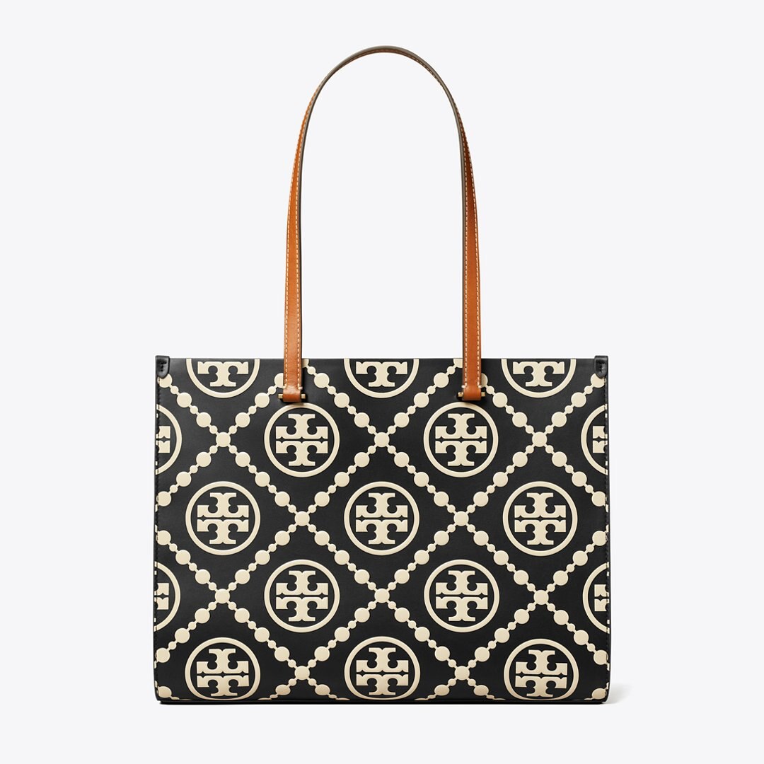 Tory Burch T Monogram Contrast Embossed Tote Black/White