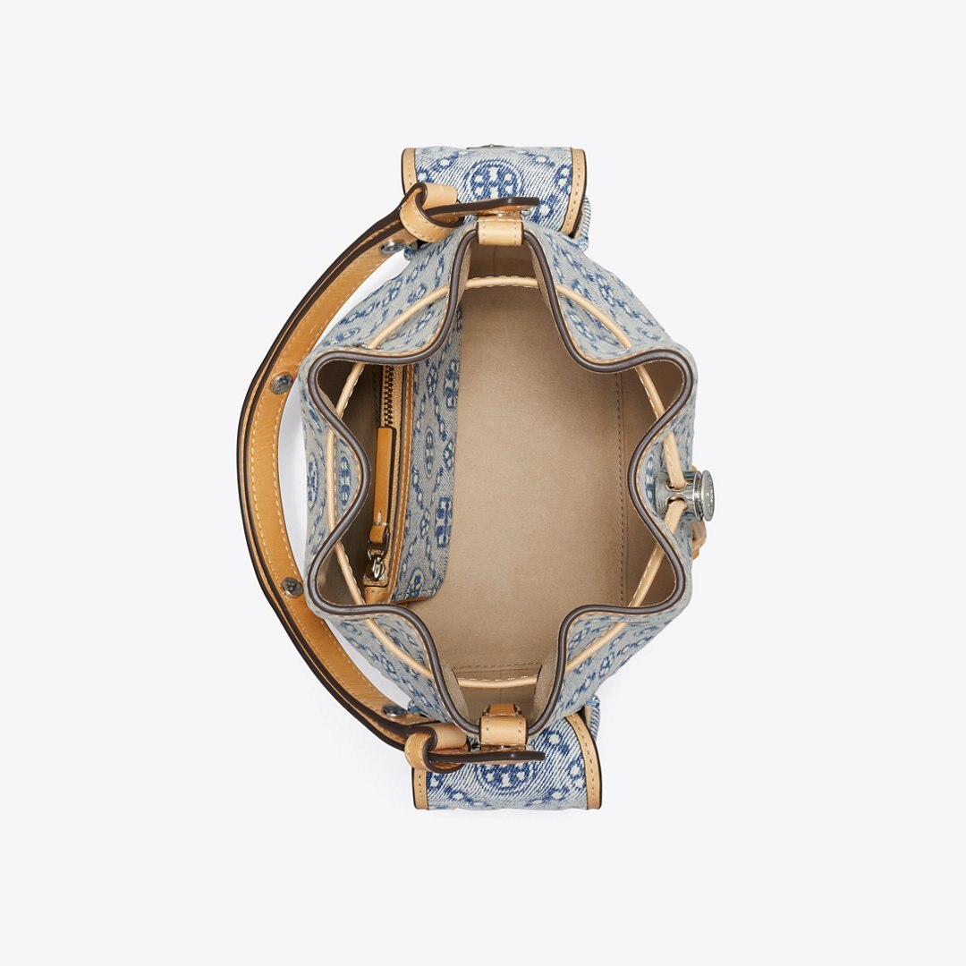Tory Burch T Monogram Denim Bucket Bag Powder Blue