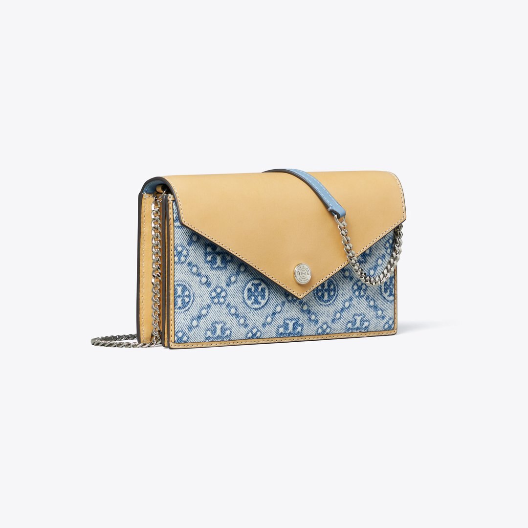 Tory Burch T Monogram Denim Envelope Crossbody Seltzer