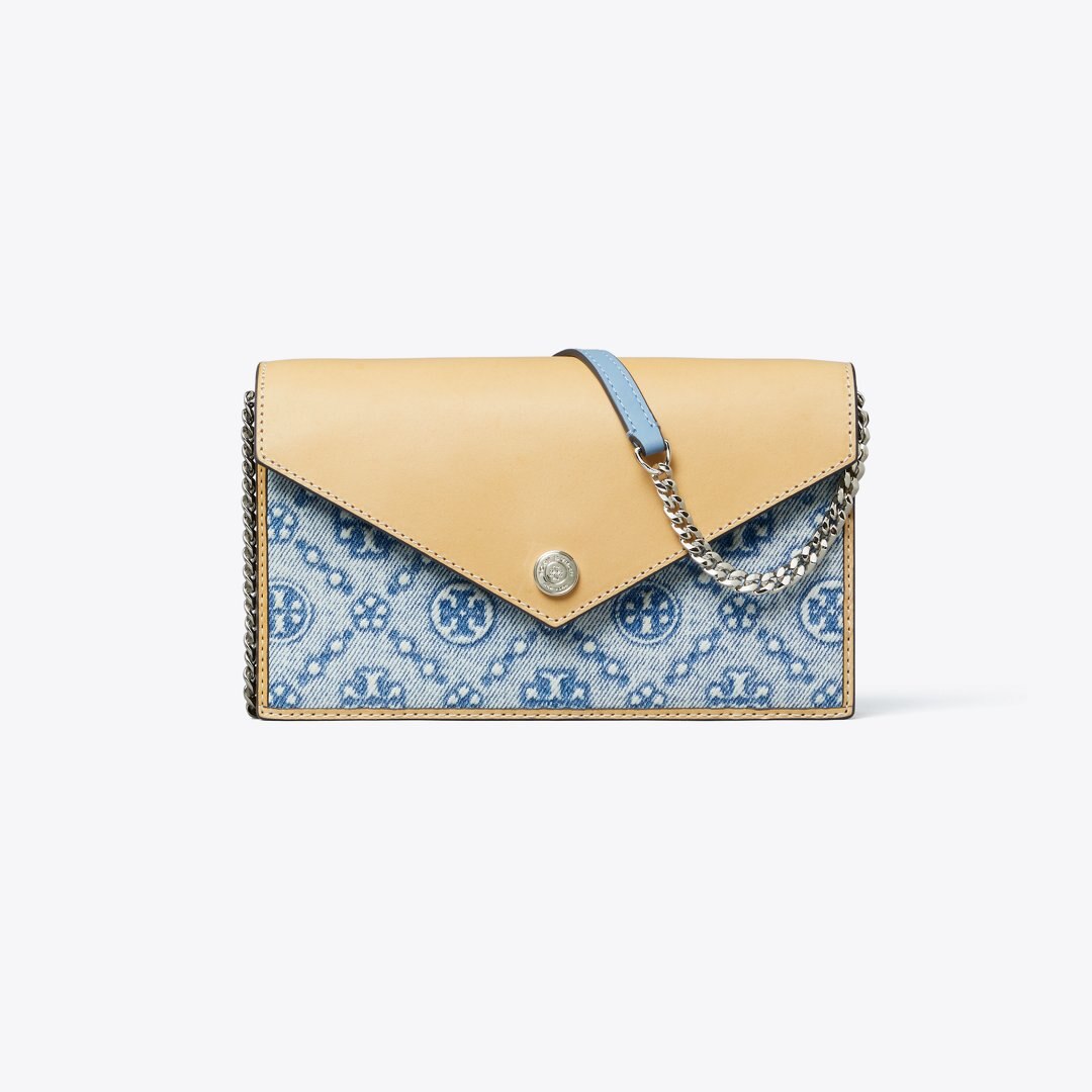 Tory Burch T Monogram Denim Envelope Crossbody Seltzer