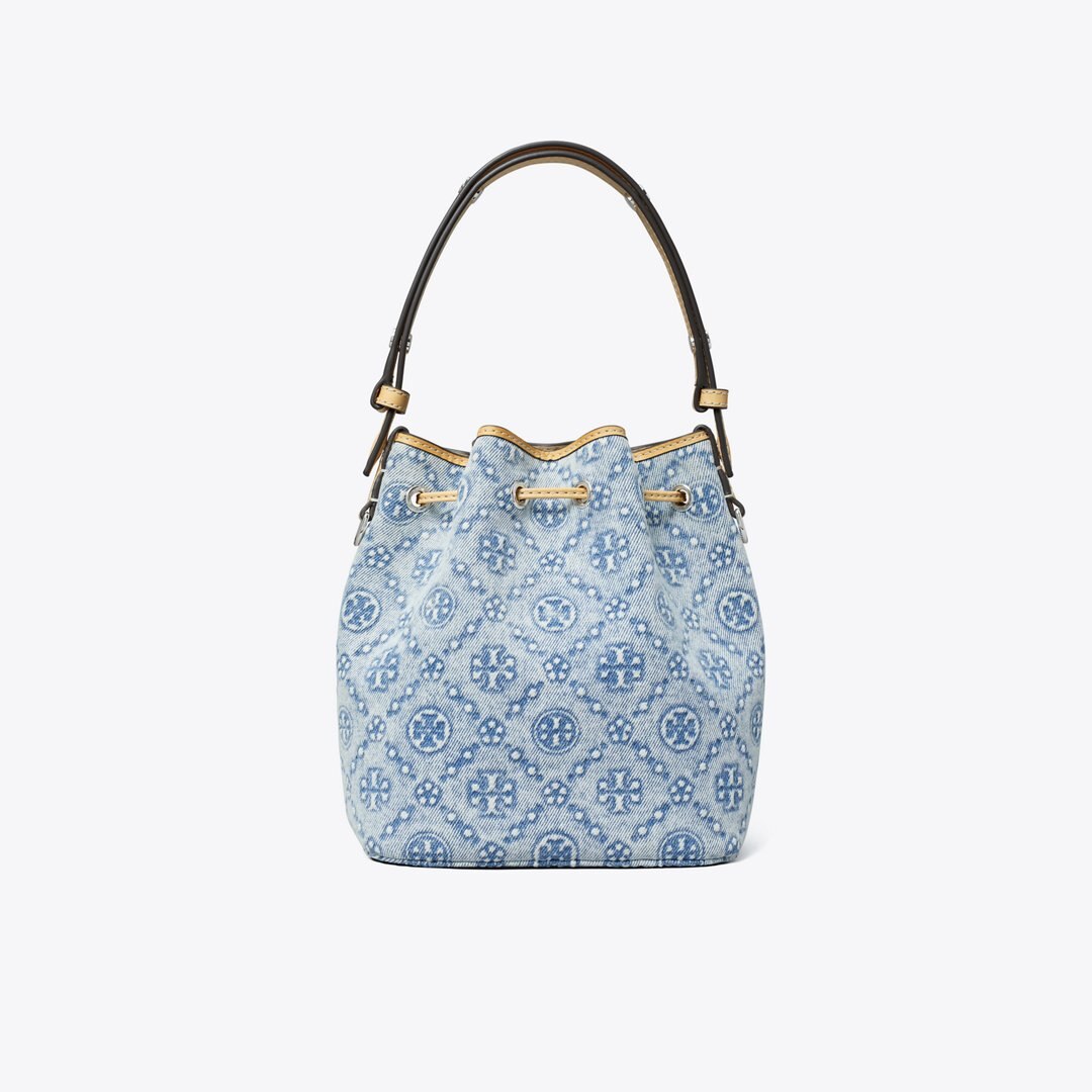 Tory Burch T Monogram Denim Mini Bucket Bag Powder Blue