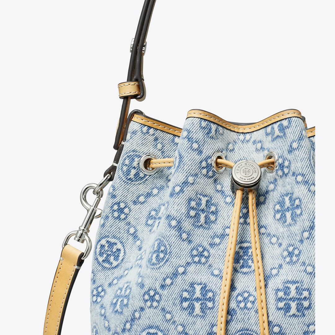Tory Burch T Monogram Denim Mini Bucket Bag Powder Blue