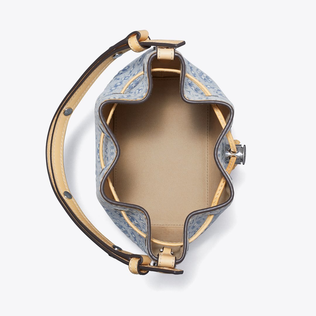 Tory Burch T Monogram Denim Mini Bucket Bag Powder Blue