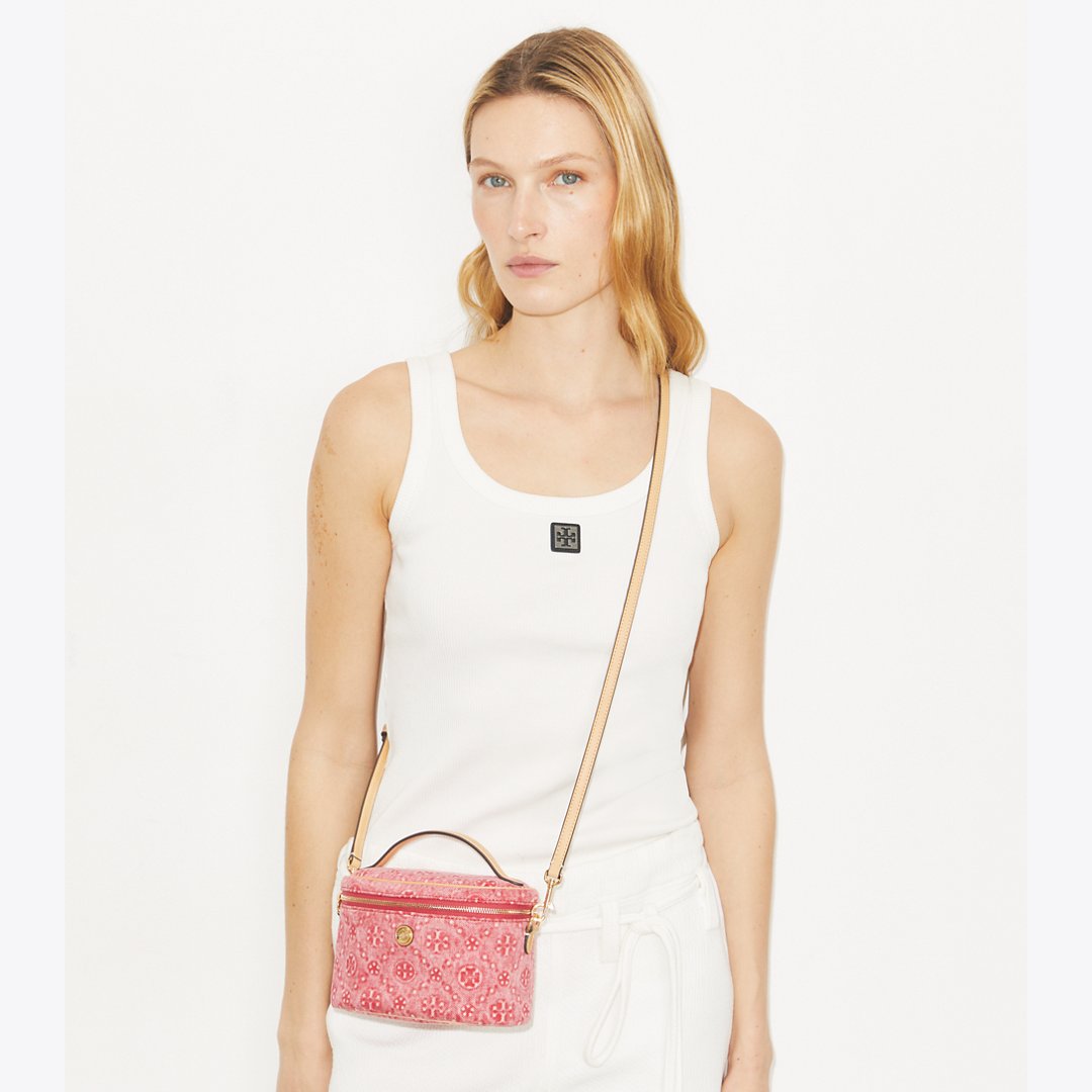 Tory Burch T Monogram Denim Soft Vanity Case Red