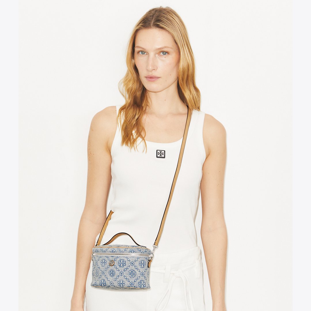 Tory Burch T Monogram Denim Soft Vanity Case Powder Blue