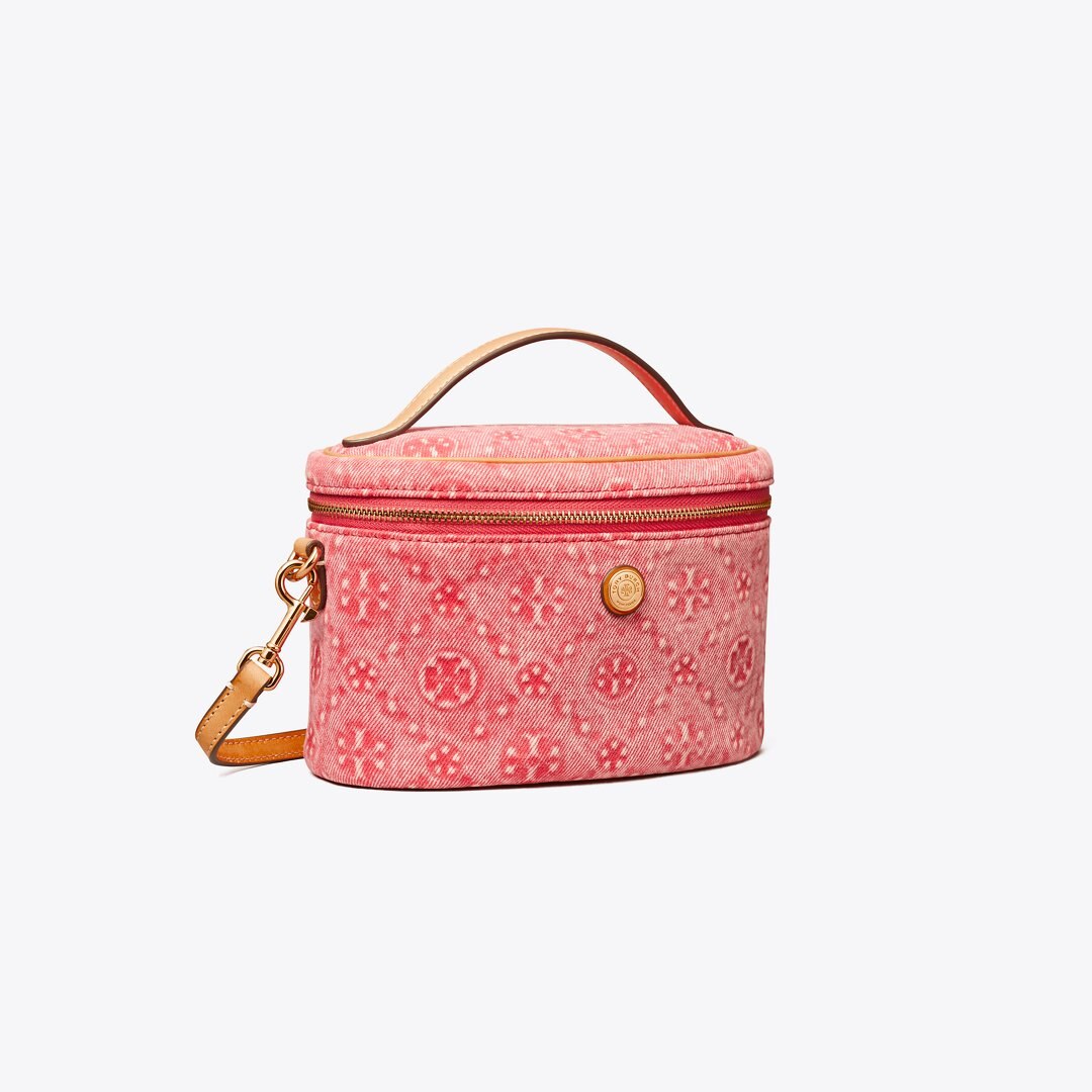 Tory Burch T Monogram Denim Soft Vanity Case Red