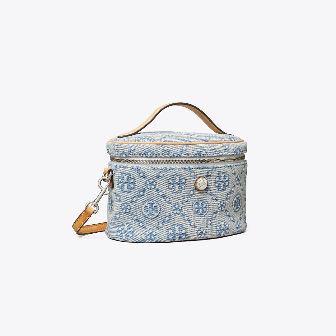 Tory Burch T Monogram Denim Soft Vanity Case Powder Blue