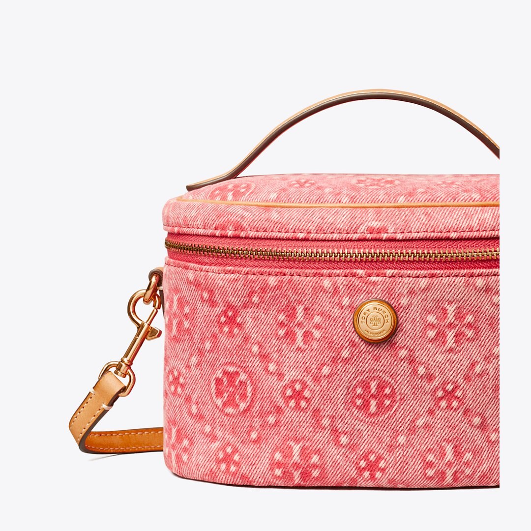 Tory Burch T Monogram Denim Soft Vanity Case Red