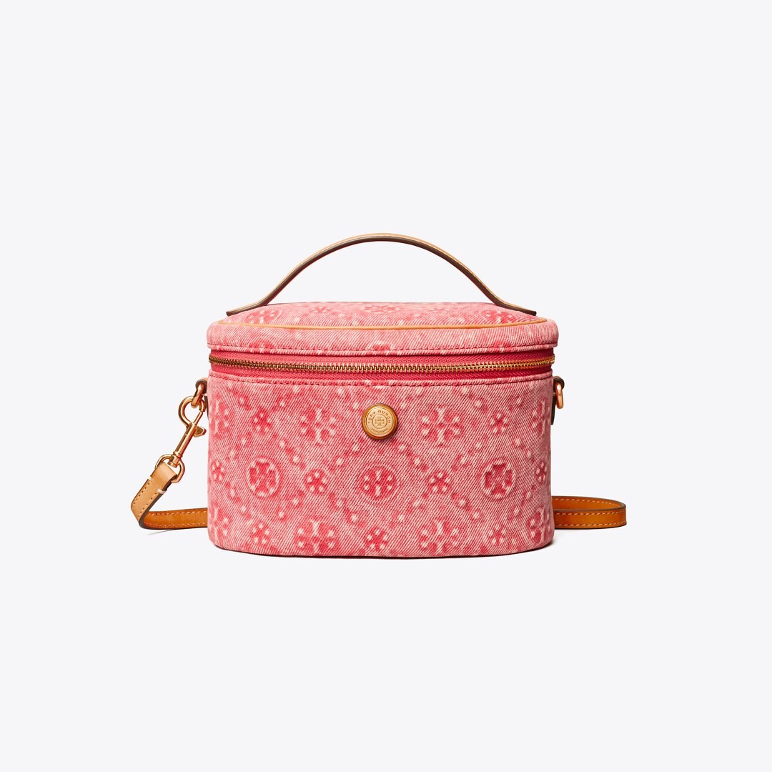 Tory Burch T Monogram Denim Soft Vanity Case Red