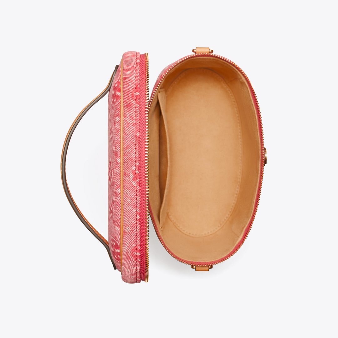 Tory Burch T Monogram Denim Soft Vanity Case Red